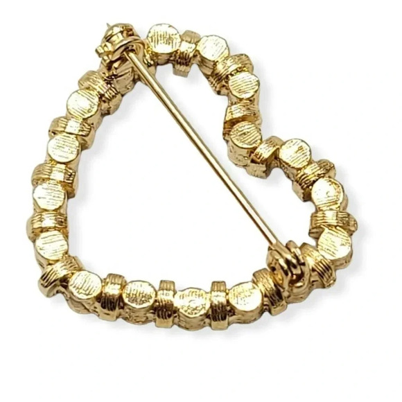 Pink Glass Rhinestone Gold Tone Vintage Heart Pin Brooch - Picture 3 of 4